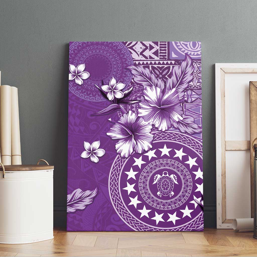Cook Islands Canvas Wall Art Purple Hibiscus And Stars