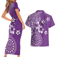 Cook Islands Couples Matching Short Sleeve Bodycon Dress and Hawaiian Shirt Purple Hibiscus And Stars