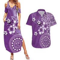 Cook Islands Couples Matching Summer Maxi Dress and Hawaiian Shirt Purple Hibiscus And Stars