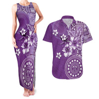 Cook Islands Couples Matching Tank Maxi Dress and Hawaiian Shirt Purple Hibiscus And Stars