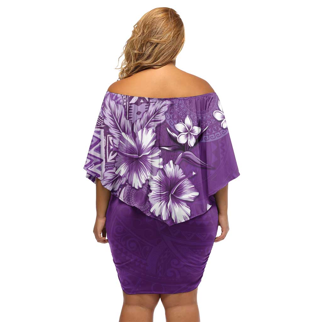 Cook Islands Family Matching Off Shoulder Short Dress and Hawaiian Shirt Purple Hibiscus And Stars