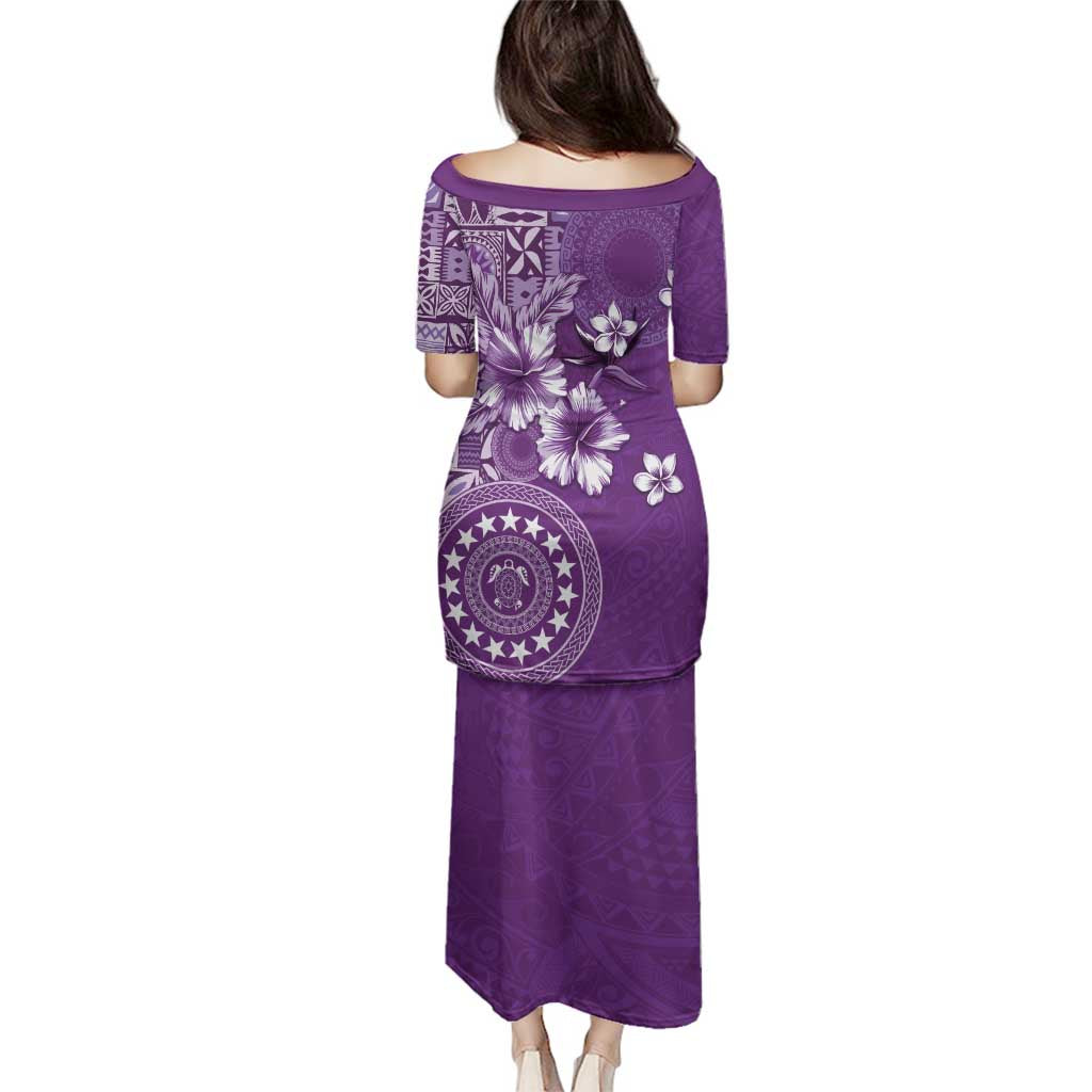 Cook Islands Family Matching Puletasi and Hawaiian Shirt Purple Hibiscus And Stars