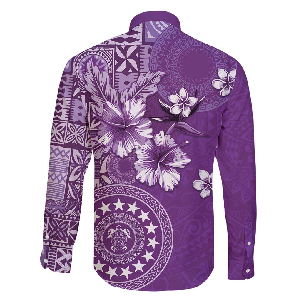Cook Islands Family Matching Short Sleeve Bodycon Dress and Hawaiian Shirt Purple Hibiscus And Stars