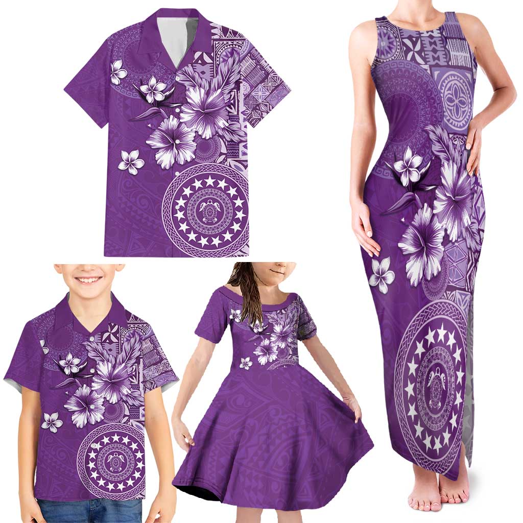 Cook Islands Family Matching Tank Maxi Dress and Hawaiian Shirt Purple Hibiscus And Stars