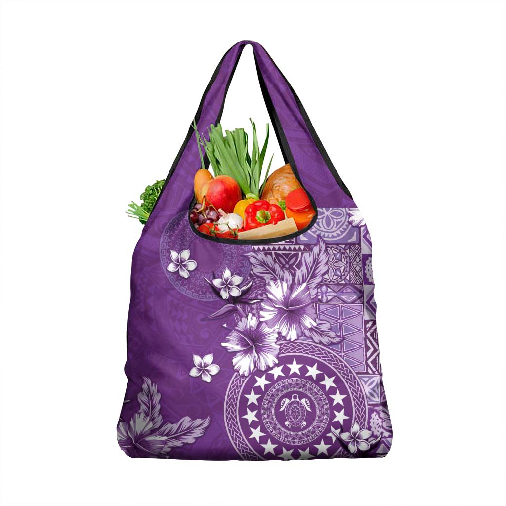 Cook Islands Grocery Bag Purple Hibiscus And Stars