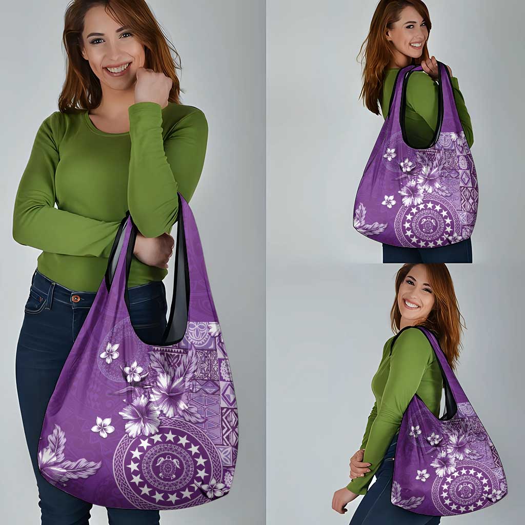 Cook Islands Grocery Bag Purple Hibiscus And Stars