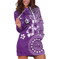 Cook Islands Hoodie Dress Purple Hibiscus And Stars