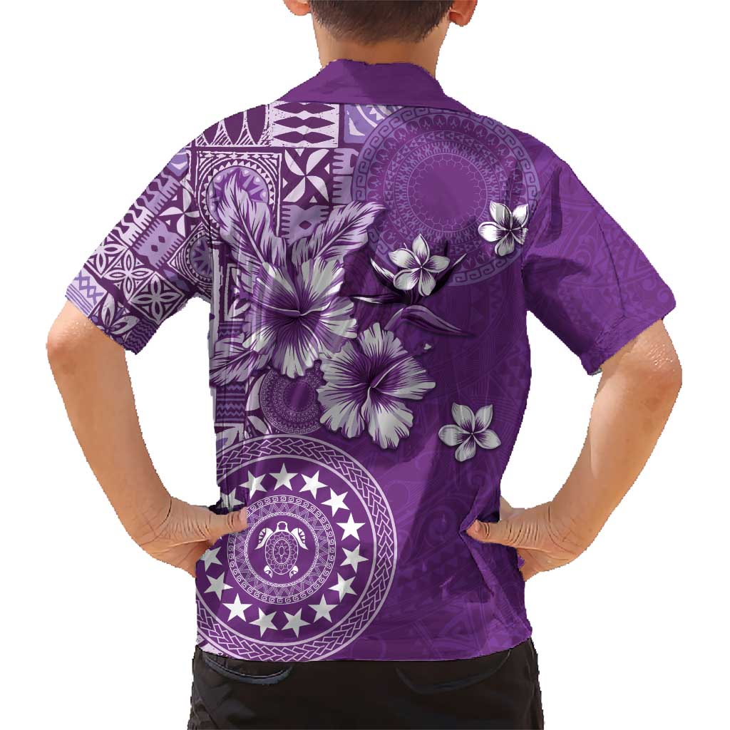 Cook Islands Kid Hawaiian Shirt Purple Hibiscus And Stars