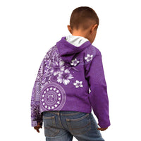Cook Islands Kid Hoodie Purple Hibiscus And Stars