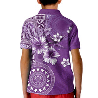 Cook Islands Kid Polo Shirt Purple Hibiscus And Stars