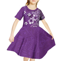 Cook Islands Kid Short Sleeve Dress Purple Hibiscus And Stars
