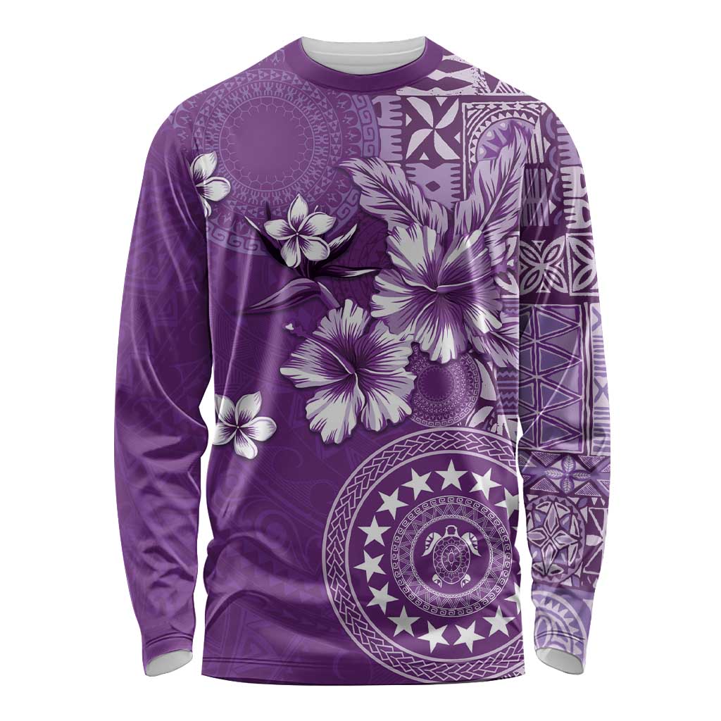 Cook Islands Long Sleeve Shirt Purple Hibiscus And Stars