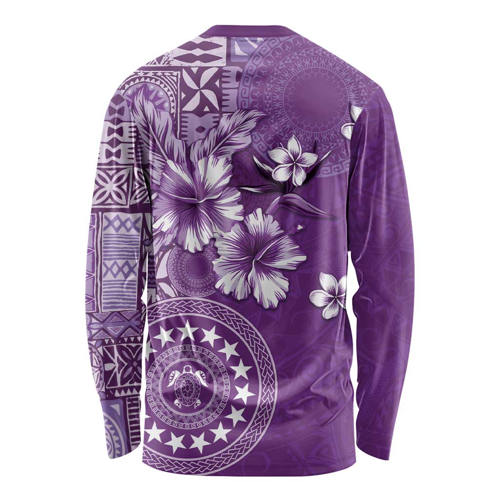 Cook Islands Long Sleeve Shirt Purple Hibiscus And Stars