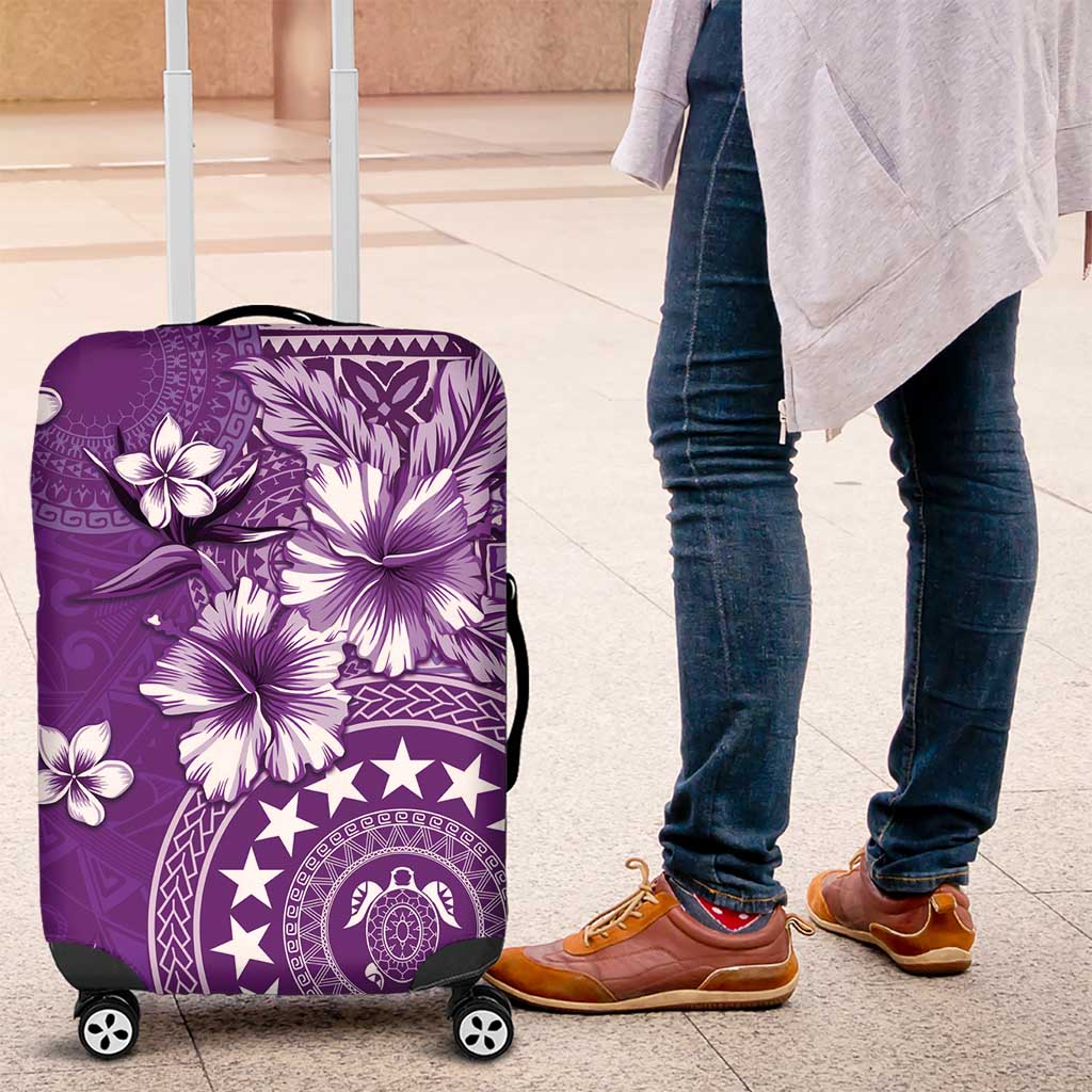 Cook Islands Luggage Cover Purple Hibiscus And Stars