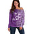 Cook Islands Off Shoulder Sweater Purple Hibiscus And Stars