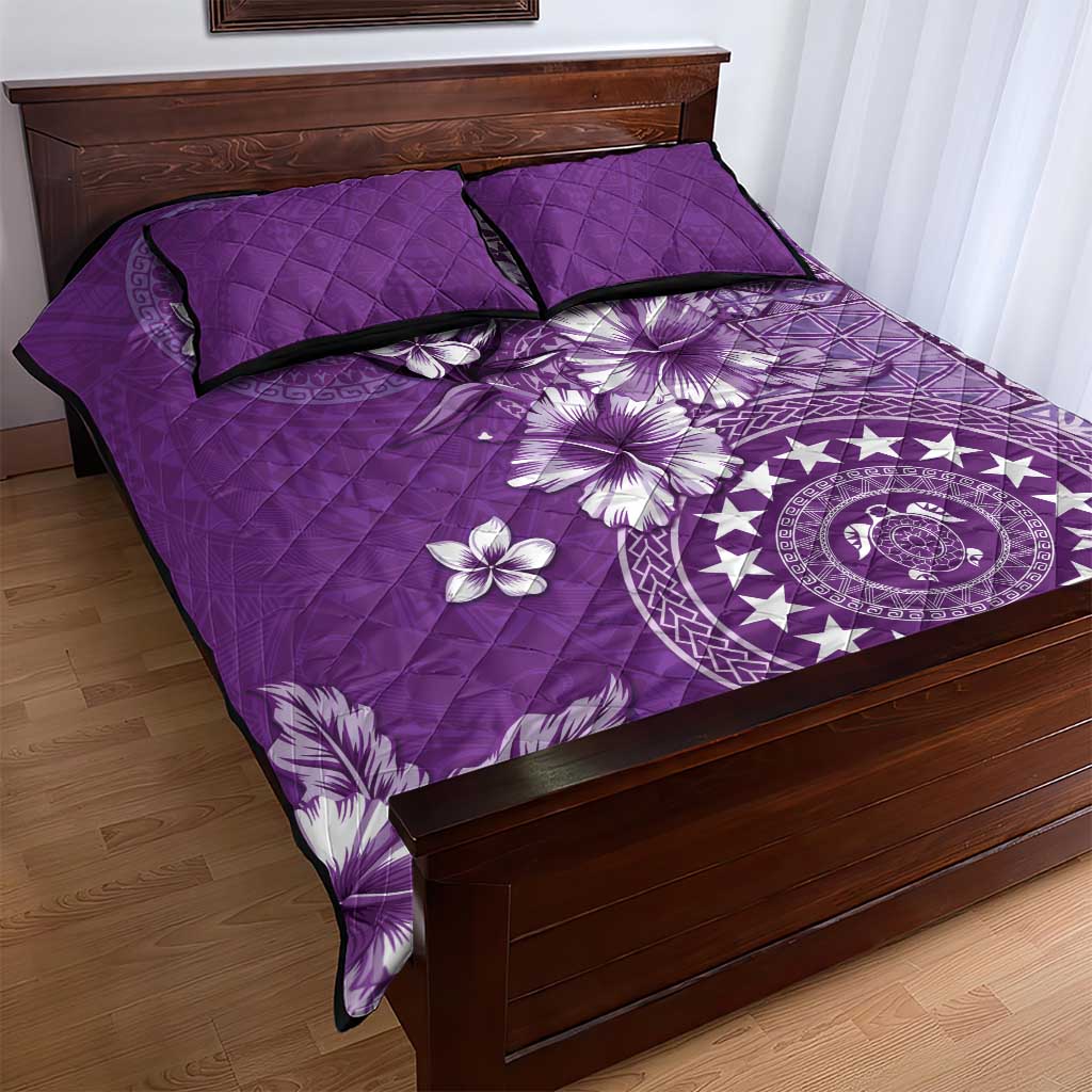 Cook Islands Quilt Bed Set Purple Hibiscus And Stars