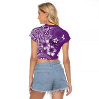 Cook Islands Raglan Cropped T Shirt Purple Hibiscus And Stars