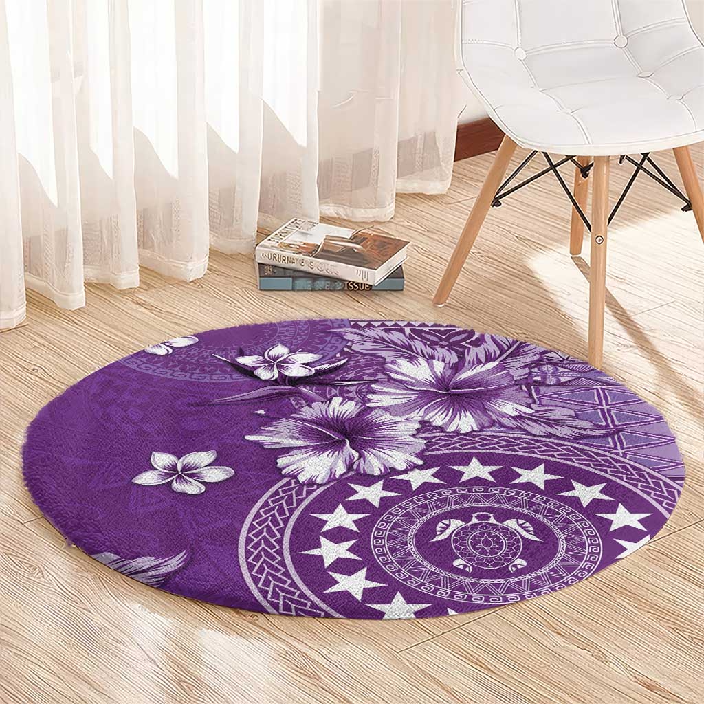 Cook Islands Round Carpet Purple Hibiscus And Stars