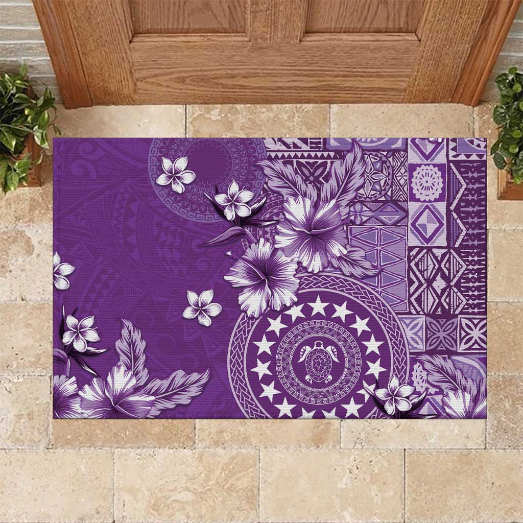 Cook Islands Rubber Doormat Purple Hibiscus And Stars