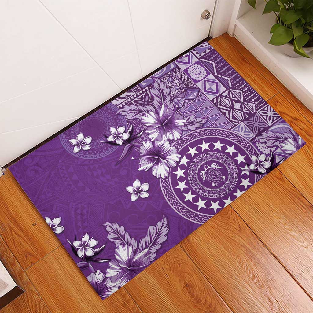Cook Islands Rubber Doormat Purple Hibiscus And Stars