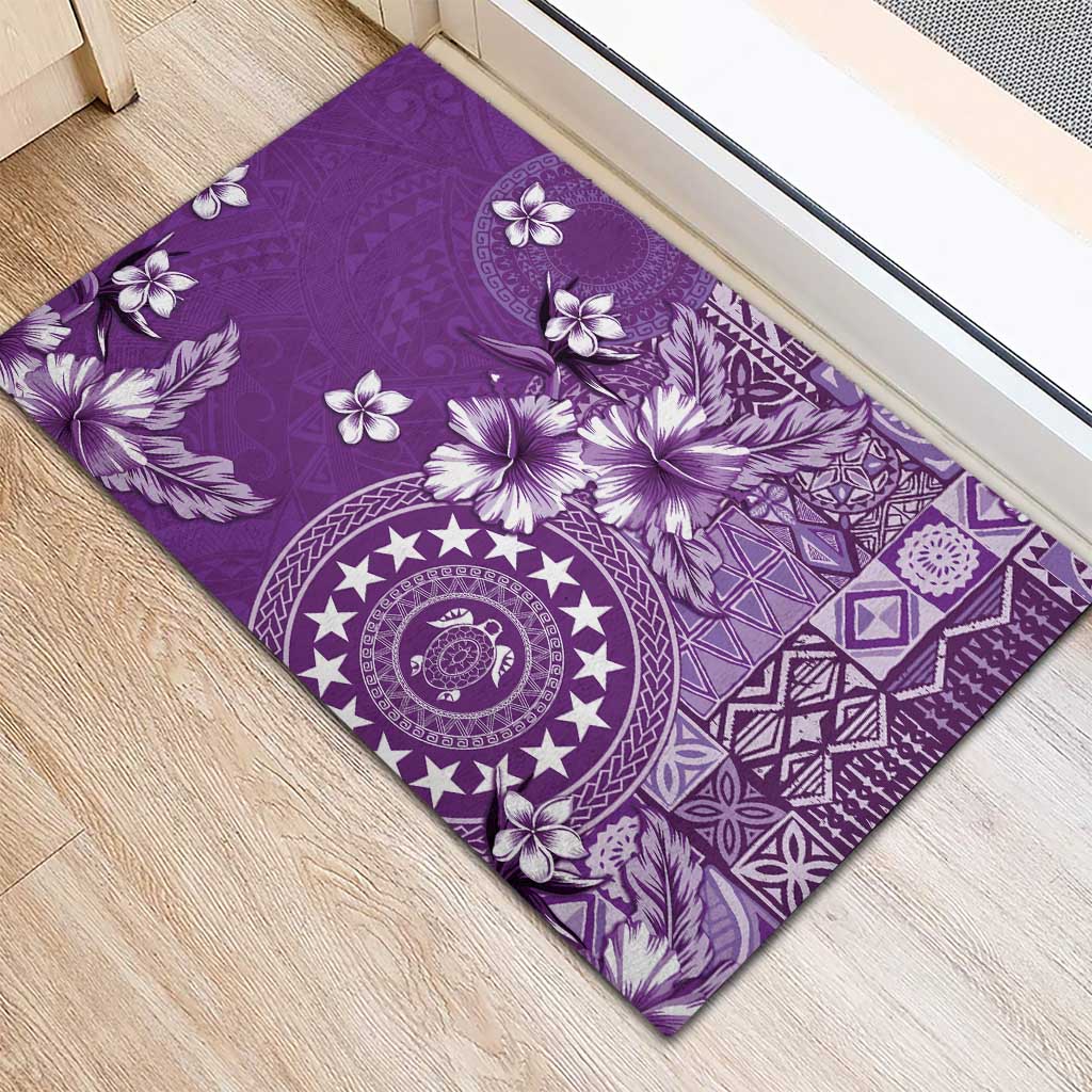 Cook Islands Rubber Doormat Purple Hibiscus And Stars