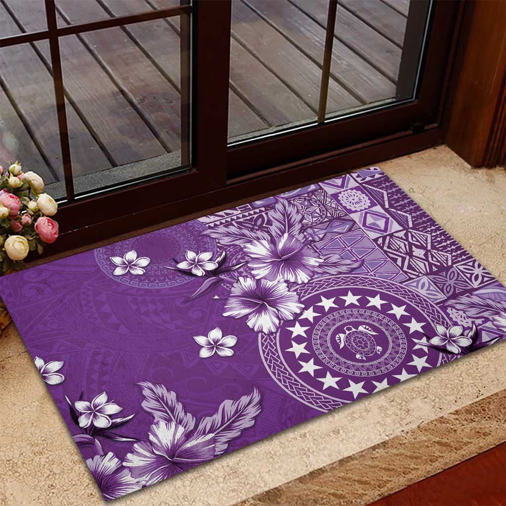 Cook Islands Rubber Doormat Purple Hibiscus And Stars