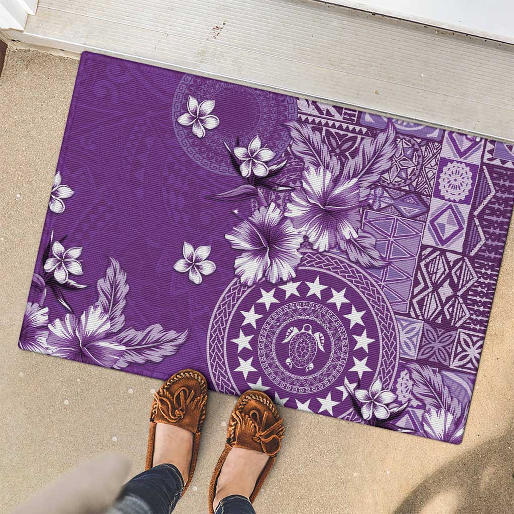 Cook Islands Rubber Doormat Purple Hibiscus And Stars