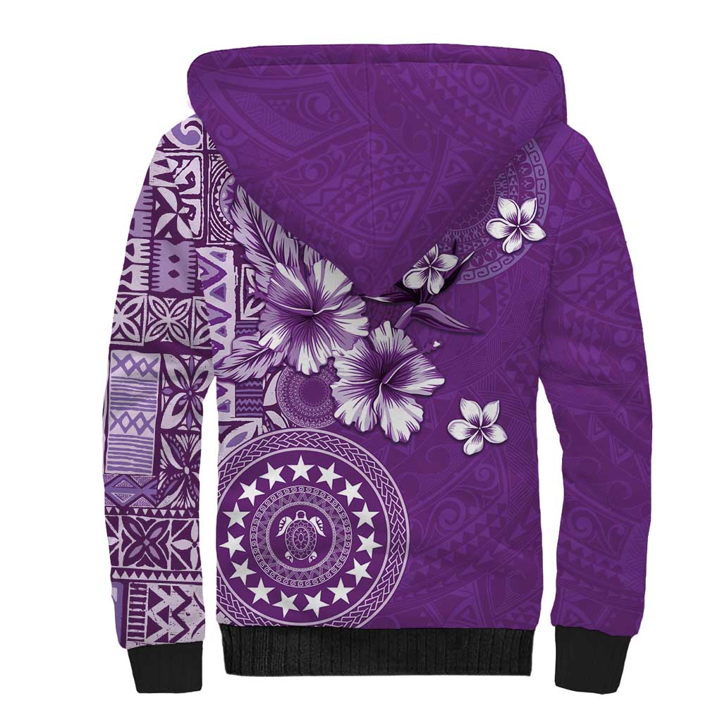 Cook Islands Sherpa Hoodie Purple Hibiscus And Stars