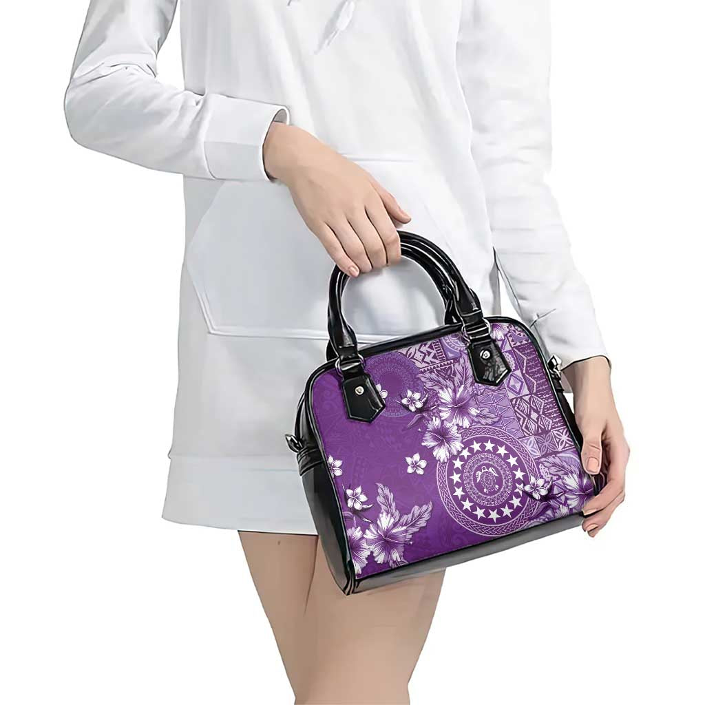 Cook Islands Shoulder Handbag Purple Hibiscus And Stars