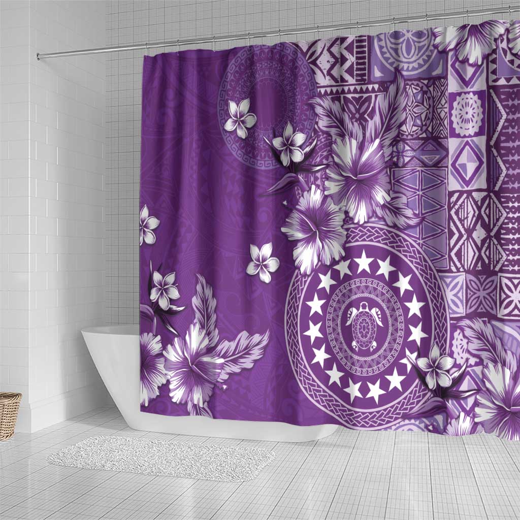 Cook Islands Shower Curtain Purple Hibiscus And Stars