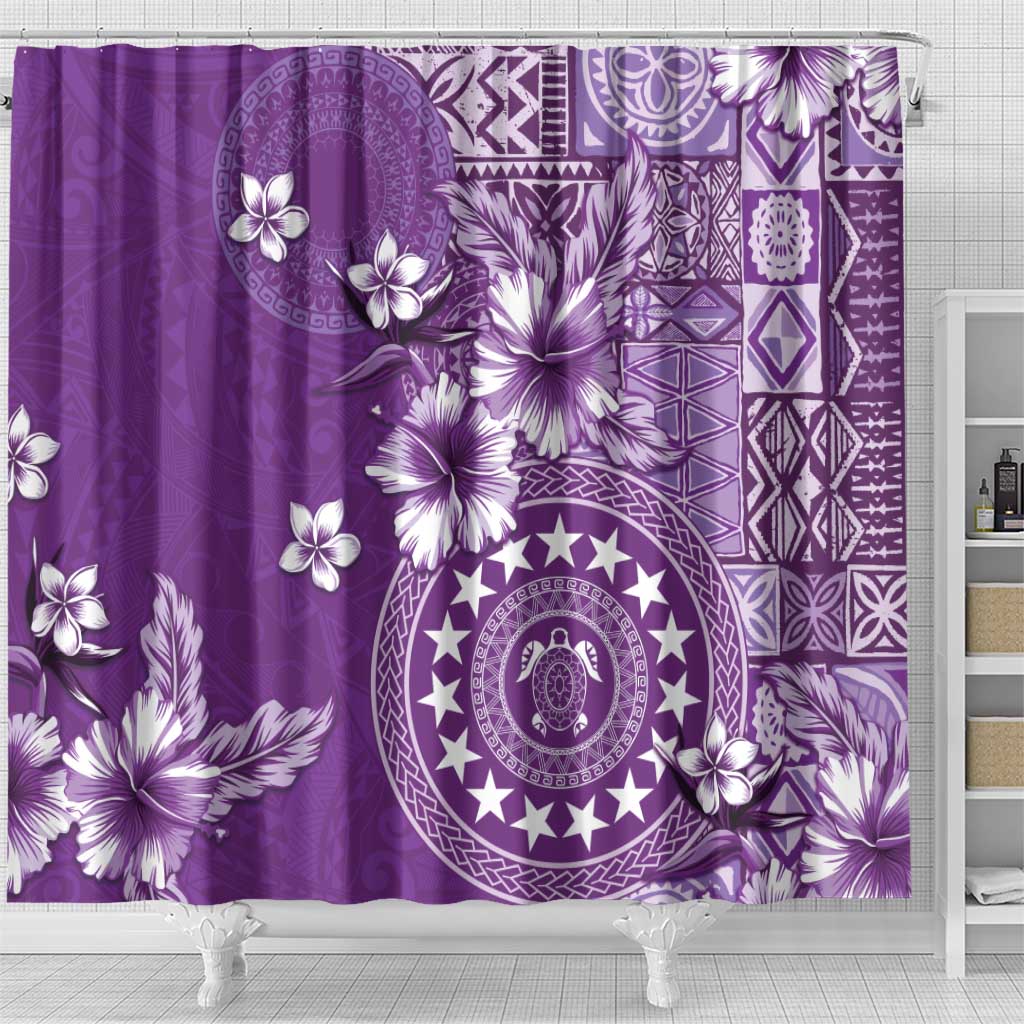 Cook Islands Shower Curtain Purple Hibiscus And Stars