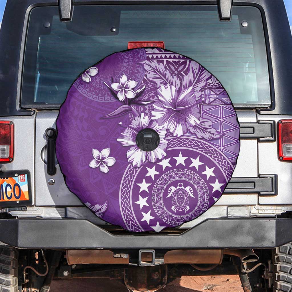 Cook Islands Spare Tire Cover Purple Hibiscus And Stars