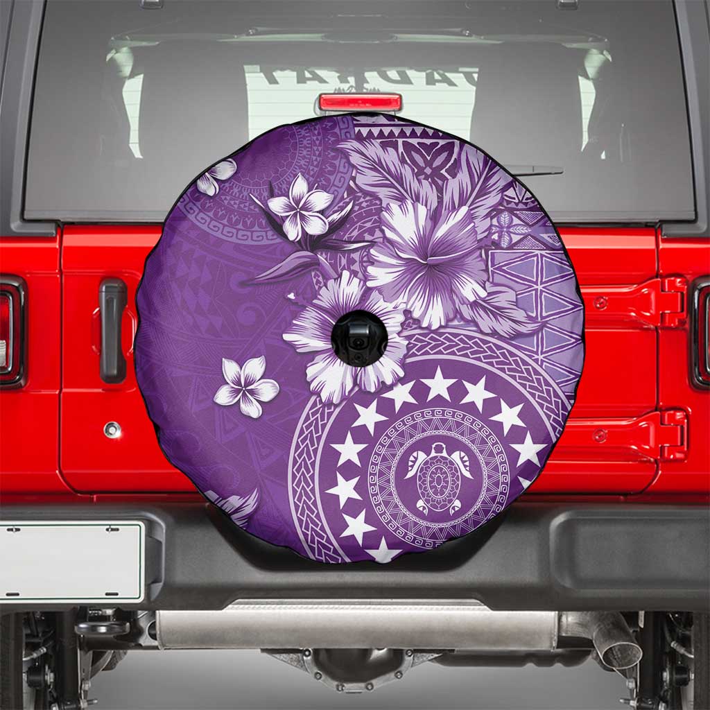 Cook Islands Spare Tire Cover Purple Hibiscus And Stars