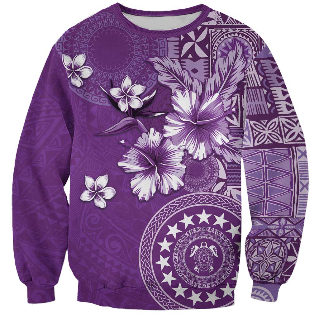 Cook Islands Sweatshirt Purple Hibiscus And Stars