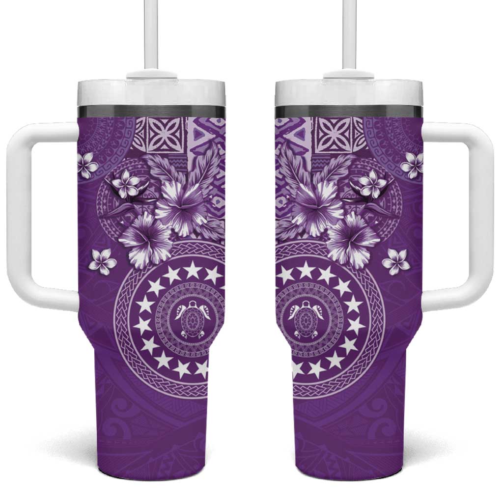 Cook Islands Tumbler With Handle Purple Hibiscus And Stars