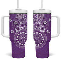 Cook Islands Tumbler With Handle Purple Hibiscus And Stars