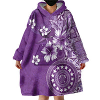 Cook Islands Wearable Blanket Hoodie Purple Hibiscus And Stars