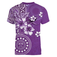 Cook Islands Women V-Neck T-Shirt Purple Hibiscus And Stars