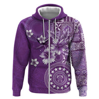 Cook Islands Zip Hoodie Purple Hibiscus And Stars