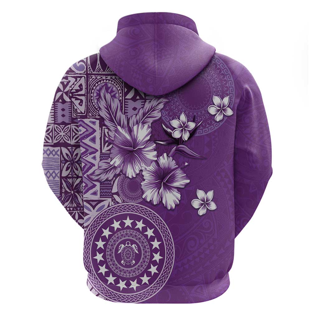 Cook Islands Zip Hoodie Purple Hibiscus And Stars
