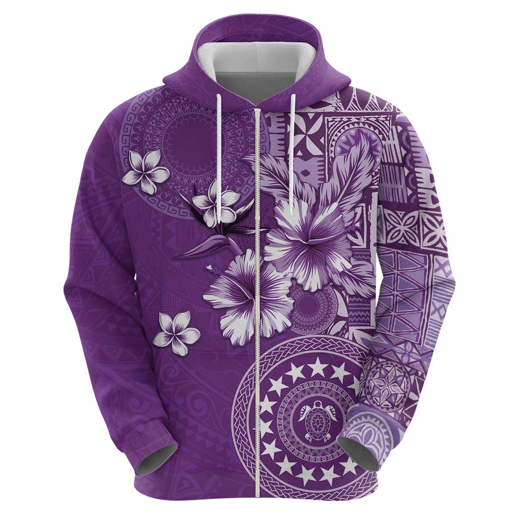 Cook Islands Zip Hoodie Purple Hibiscus And Stars