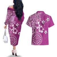 Cook Islands Couples Matching Off The Shoulder Long Sleeve Dress and Hawaiian Shirt Fandango Hibiscus And Stars