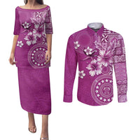 Cook Islands Couples Matching Puletasi and Long Sleeve Button Shirt Fandango Hibiscus And Stars