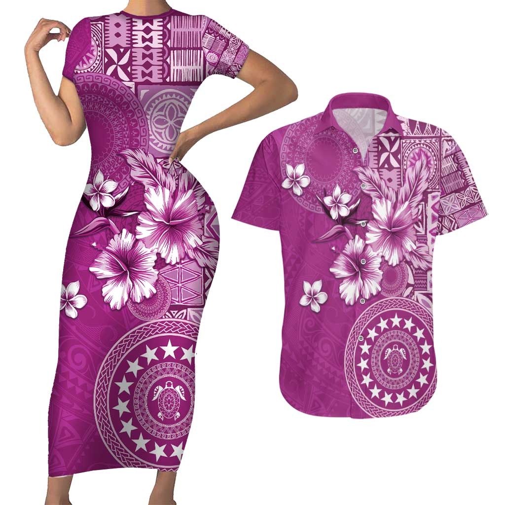 Cook Islands Couples Matching Short Sleeve Bodycon Dress and Hawaiian Shirt Fandango Hibiscus And Stars
