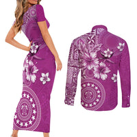 Cook Islands Couples Matching Short Sleeve Bodycon Dress and Long Sleeve Button Shirt Fandango Hibiscus And Stars
