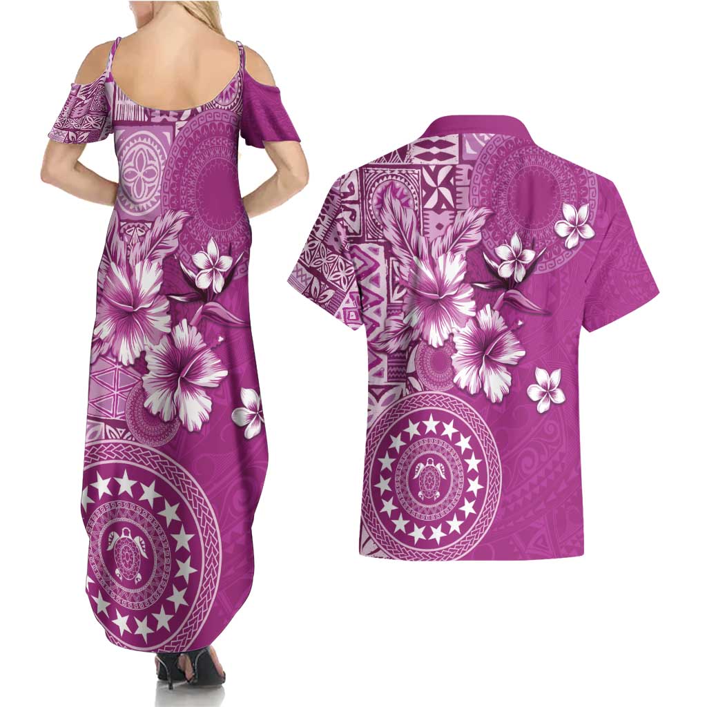 Cook Islands Couples Matching Summer Maxi Dress and Hawaiian Shirt Fandango Hibiscus And Stars