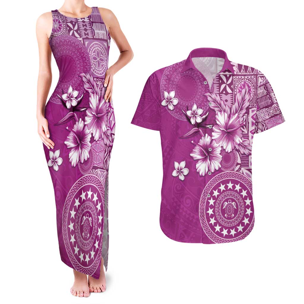 Cook Islands Couples Matching Tank Maxi Dress and Hawaiian Shirt Fandango Hibiscus And Stars