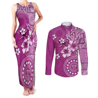 Cook Islands Couples Matching Tank Maxi Dress and Long Sleeve Button Shirt Fandango Hibiscus And Stars