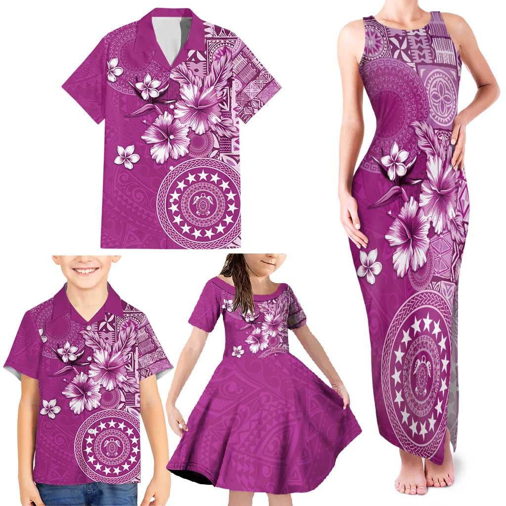 Cook Islands Family Matching Tank Maxi Dress and Hawaiian Shirt Fandango Hibiscus And Stars