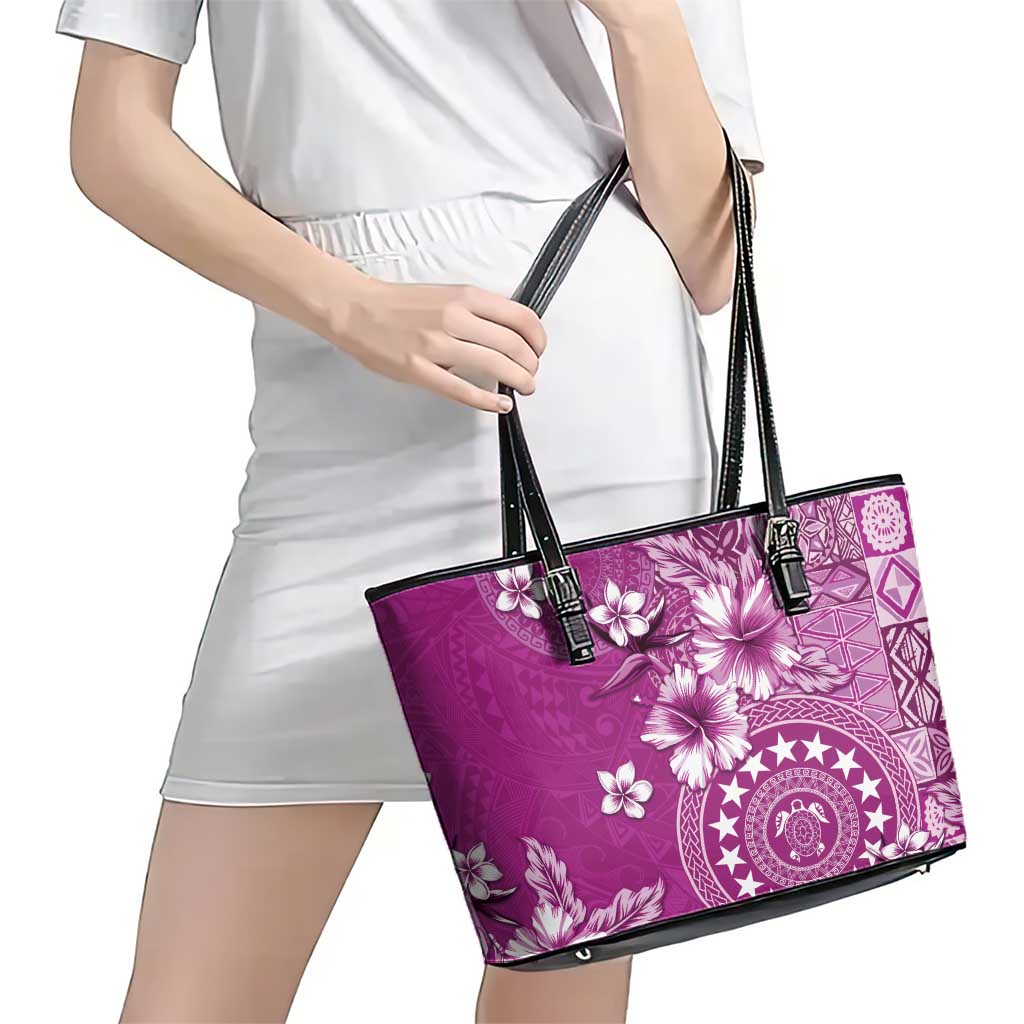 Cook Islands Leather Tote Bag Fandango Hibiscus And Stars